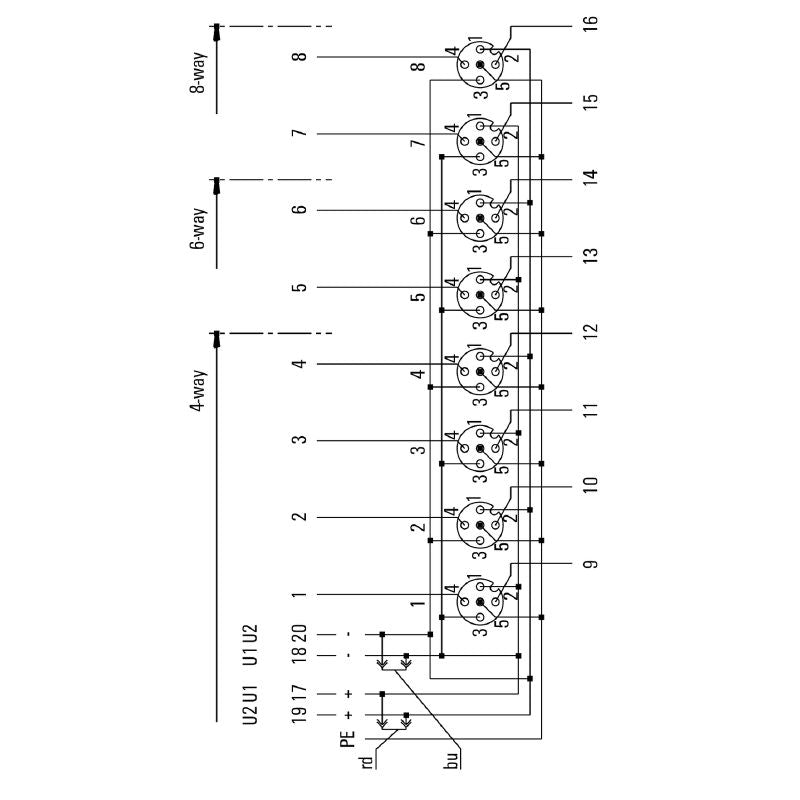1816610000 - A-Coded Hood Distributor for 10-30V, -20°C to 90°C