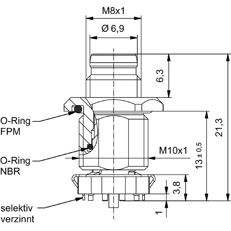 2422350000 - M8 3-Pole Built-In Connector with M10 Thread  (Pack of 25)