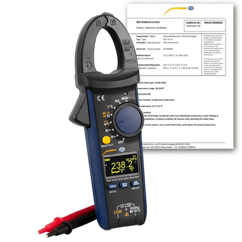 PCE-OCM 10 - 600A Clamp Meter with OLED Display & ISO Calibration