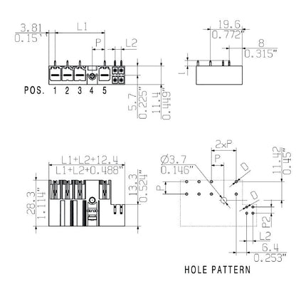 1156290000 - 7.62mm Male Header PCB Connector with 4 Poles and Elbow  (Pack of 30)