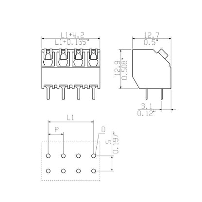 1888700000 - Black 8-Pole PCB Terminal, 5mm Pitch, 135° Angle  (Pack of 190)