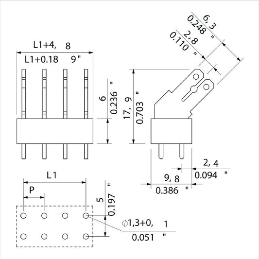 9511950000 - 18-Pole 5.0mm PCB Terminal with 135° Angled Pins  (Pack of 50)