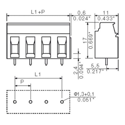1697210000 - 7.62mm Pitch PCB Terminal with 4.5mm Solder Pins  (Pack of 100)