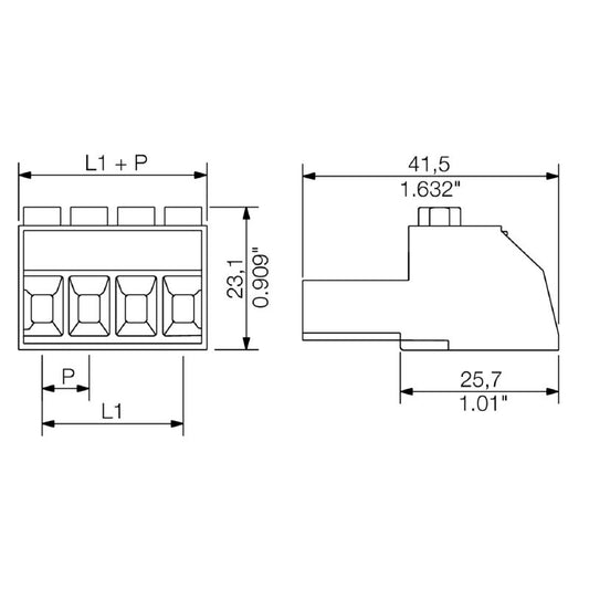 1931640000 - 7.62mm 4-Pole PCB Connector, 180° Angle, 6mm² Max Clamping  (Pack of 100)