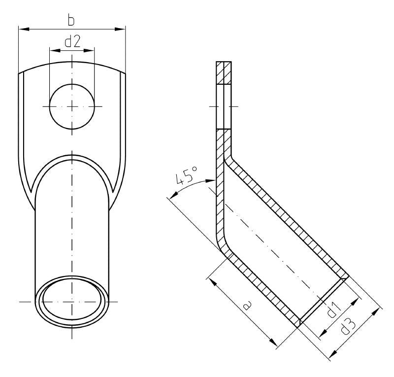 1496310000 - 70mm² Euro Cable Lug with 45° Terminal End  (Pack of 25)