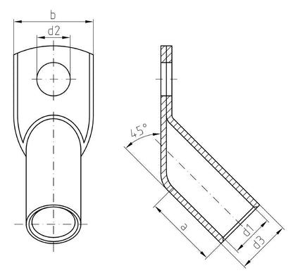 1496310000 - 70mm² Euro Cable Lug with 45° Terminal End  (Pack of 25)