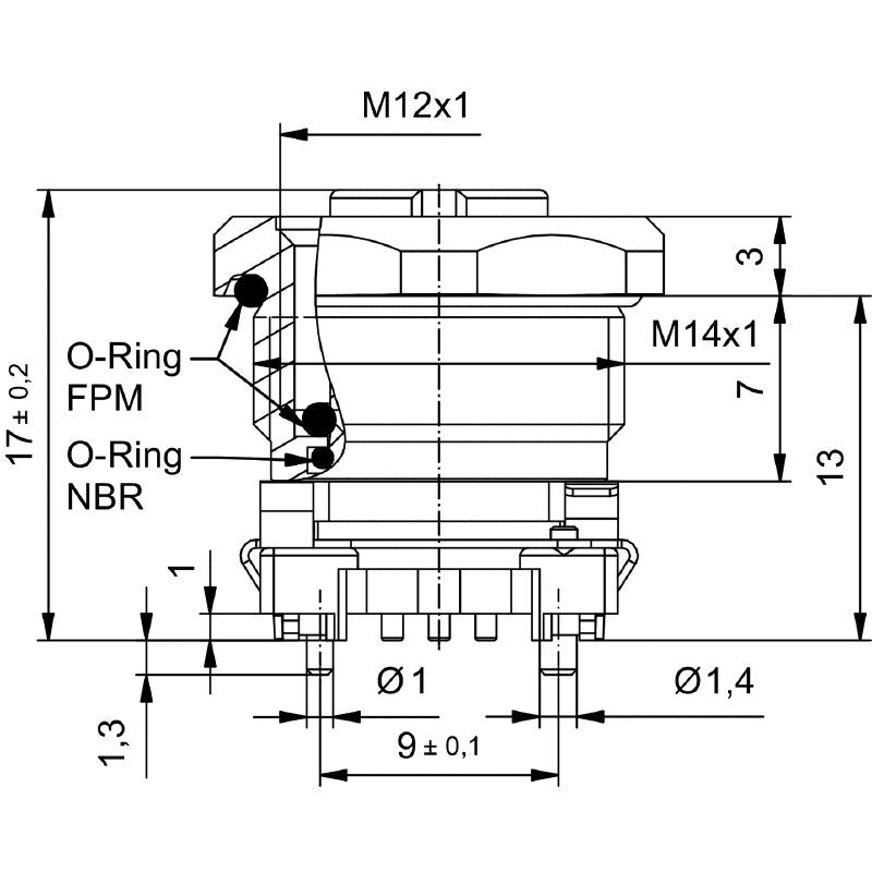2423170000 - M12 Connector 8-Pole with M14 Mounting Thread, RoHS Compliant  (Pack of 25)
