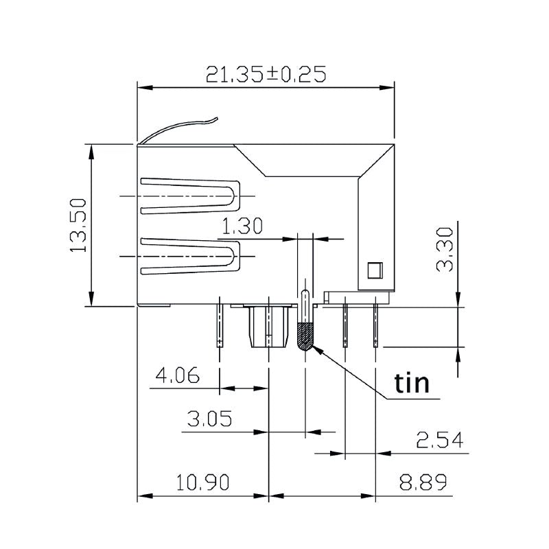2544510000 - 90° RJ45 Transformer Jack with 10 Poles, Nickel Shield  (Pack of 120)
