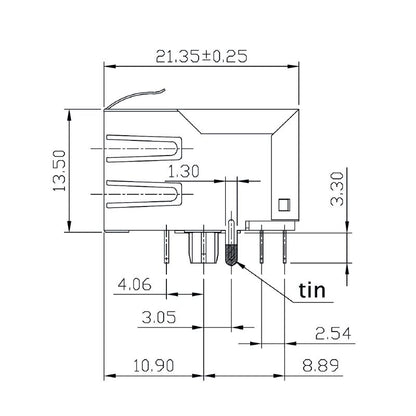 2544510000 - 90° RJ45 Transformer Jack with 10 Poles, Nickel Shield  (Pack of 120)