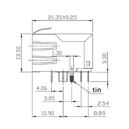 2544510000 - 90° RJ45 Transformer Jack with 10 Poles, Nickel Shield  (Pack of 120)