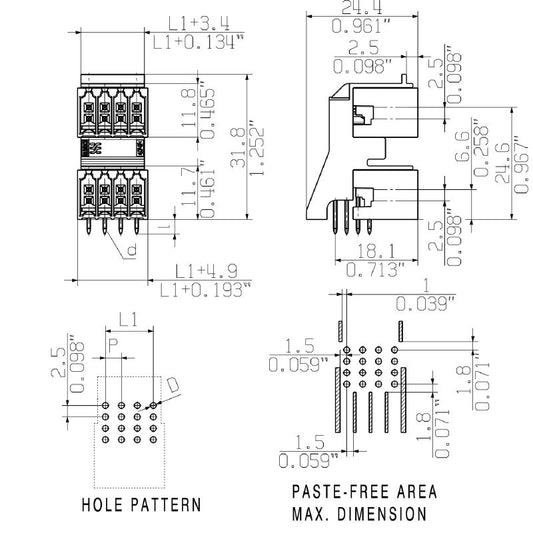 1357840000 - 24-Pole PCB Plug Connector, Closed Side Design, THT/THR 3.2mm  (Pack of 20)