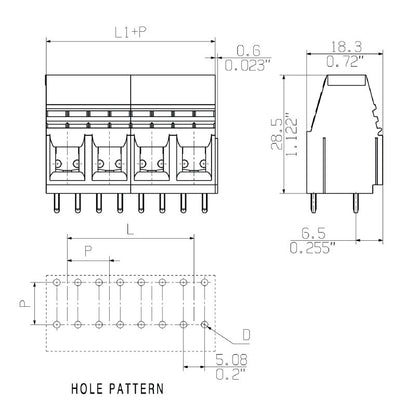 1883090000 - 10.16mm Circuit Board Terminal, 3 Poles, 90° Solder Pin  (Pack of 20)