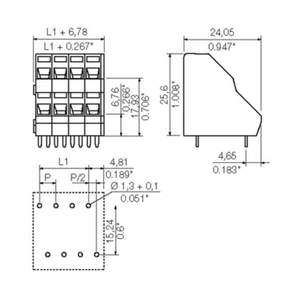 1437940000 - 5.08mm Terminal Block, 16 Poles, 135° Angle Connection  (Pack of 20)