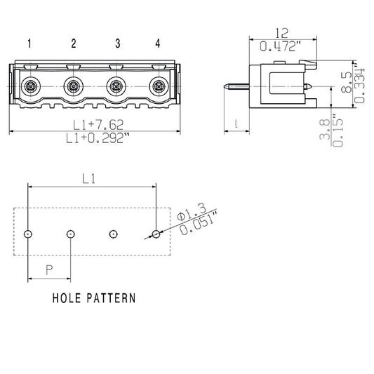 1625330000 - 7.62mm Male Header Connector, 10 Poles, 180° Orientation  (Pack of 50)