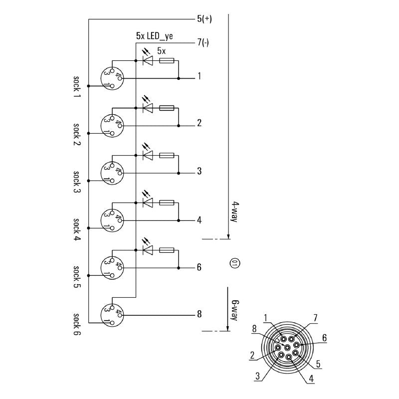 1022870000 - M12 8-Pole Connector, 10-30V, 2A Per Slot, -25°C to 80°C