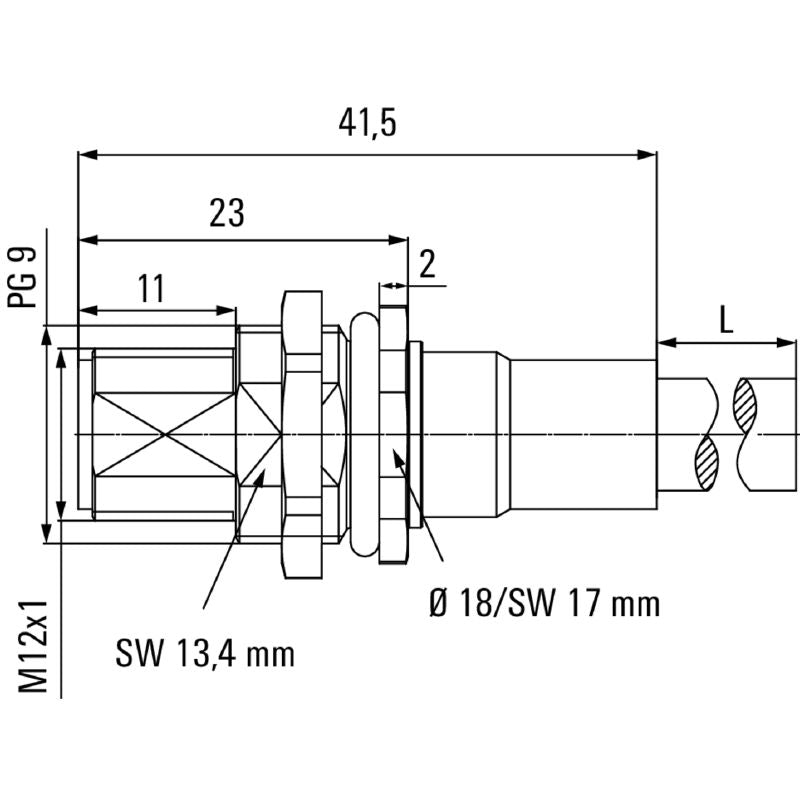 1279490050 - 0.5m M12 Violet Connector Cable, 2 Poles, 4A