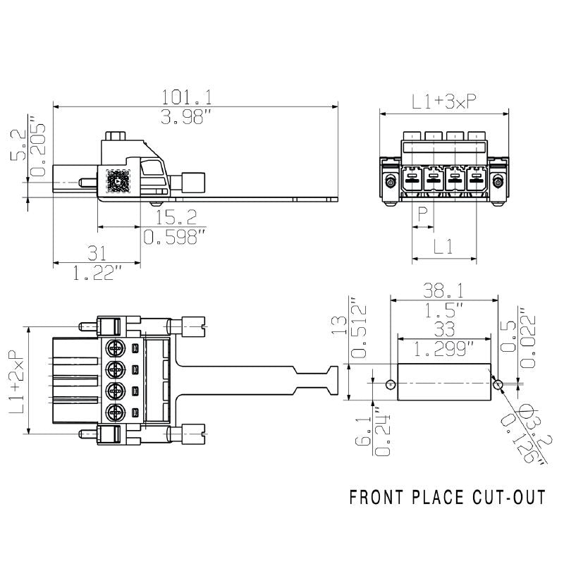 1932500000 - 3-Pole PCB Male Connector, 7.62mm Pitch, 1000V/57A Rated  (Pack of 50)