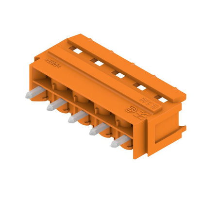 1581810000 - 5-Pole 5mm Pitch Orange PCB Connector, THT 3.2mm Solder Pins  (Pack of 50)