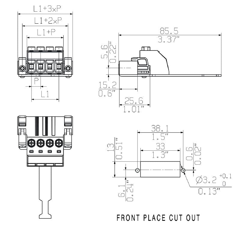 1932480000 - 5-Pole 7.62mm Male PCB Connector with 180° Outlet  (Pack of 25)