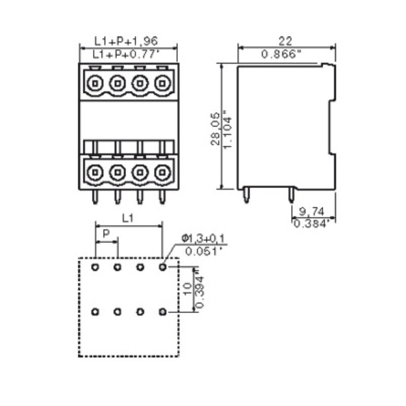 1614350000 - 5mm Pitch Male Header Connector, 4 Poles, 90° Angle   (Pack of 50)