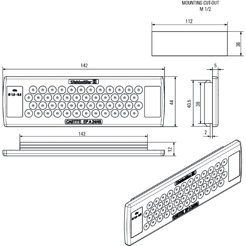 2743610000 - Grey Cable Entry Plate for 48 Cables, IP54 Rated  (Pack of 10)