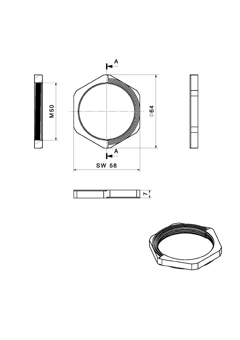 2584030000 - 58mm Black Glass Fiber Locknut for Cable Entry  (Pack of 5)