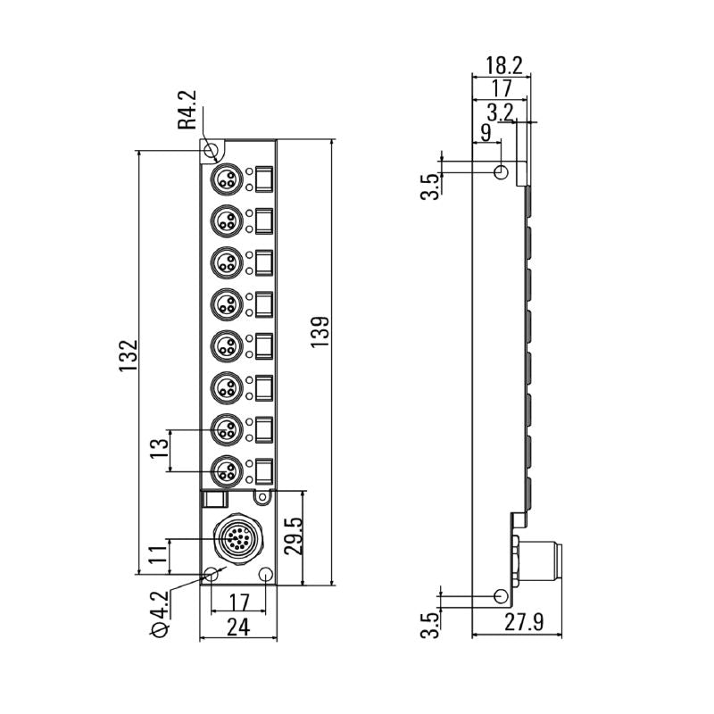 1871680000 - M12 12-Pole PNP Outlet with LED, 10-30V Operation