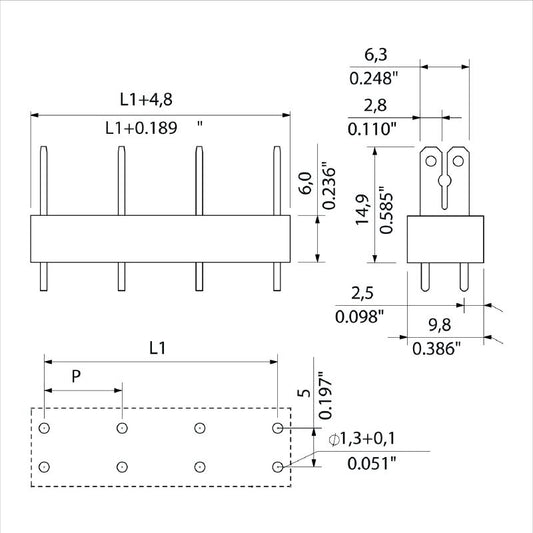 6385410000 - 10mm Pitch 4-Pole PCB Terminal with Blue Tint  (Pack of 250)