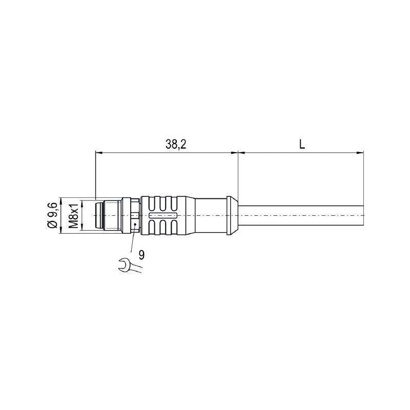1160820100 - 1m M8 Shielded Cable with 4 Poles, No Connector