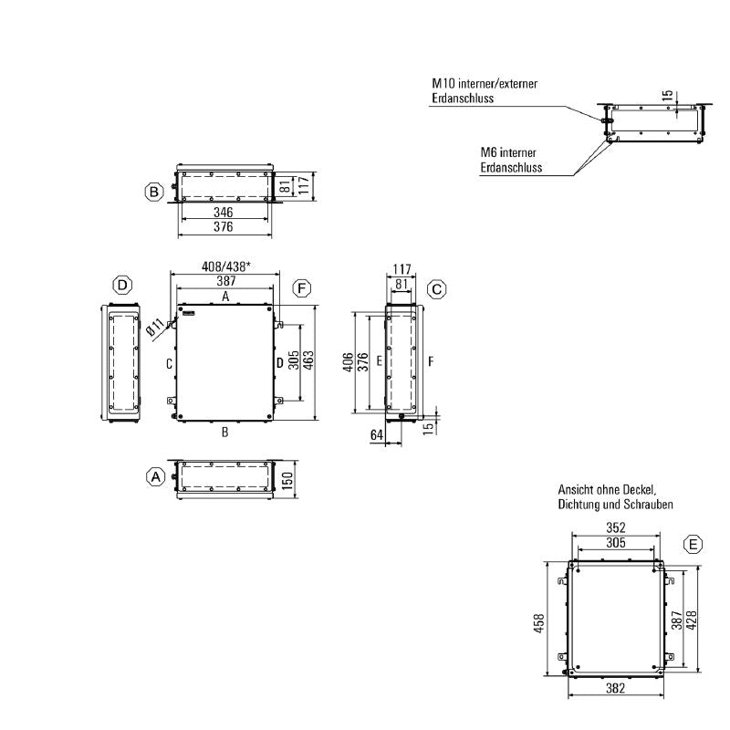 1196130000 - Stainless Steel Enclosure 458mm x 382mm for Terminal Box Applications