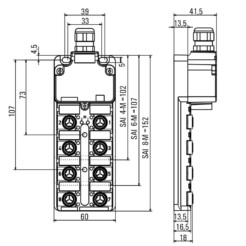 1760040000 - IP67 10A Connector with LED Indicators, 102mm Depth