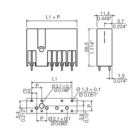 1048410000 - 3-Pole 7.62mm PCB Male Header Connector, 180° Angle  (Pack of 60)