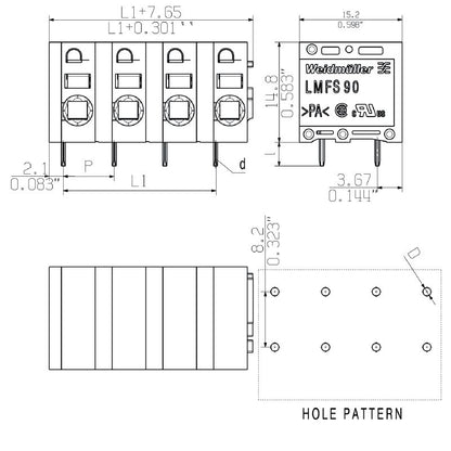 2667330000 - OMNIMATE 4-Pole PCB Terminal, 0.295" Pitch, IP20 Protection  (Pack of 50)