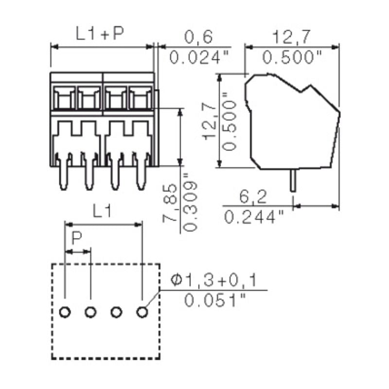 1715010000 - 3.50mm Tin-Plated Circuit Board Terminal with 135° Angle  (Pack of 246)