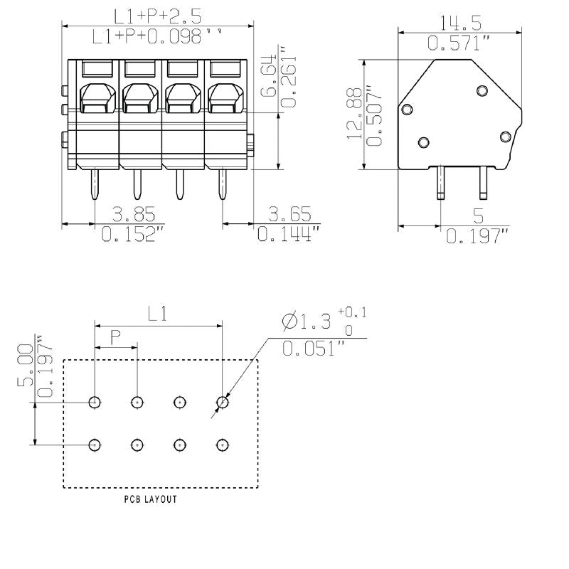 2494340000 - Tension-Clamp PCB Terminal, 2.5mm², 14.5mm Depth, 12.9mm Height  (Pack of 100)