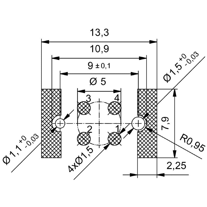 2423800000 - M12 Built-In Connector, 4-Pole, IP67, 250V Rating  (Pack of 25)