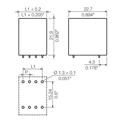 1030980000 - 10-Pole 3.81mm PCB Male Connector for THT/THR Solder  (Pack of 50)
