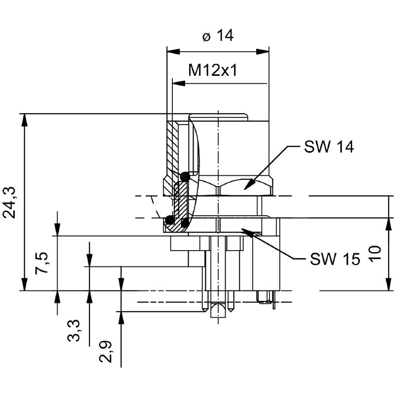2422790000 - M12 5-Pole Connector, Nickel-Plated, IP67, 10mm High  (Pack of 10)
