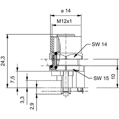 2422790000 - M12 5-Pole Connector, Nickel-Plated, IP67, 10mm High  (Pack of 10)