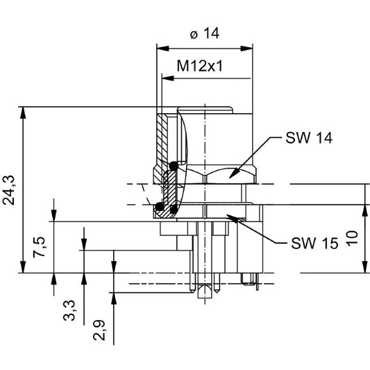 2422790000 - M12 5-Pole Connector, Nickel-Plated, IP67, 10mm High  (Pack of 10)