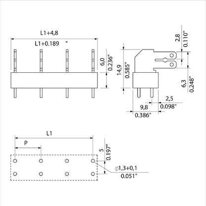 9511760000 - 10mm Orange PCB Terminals with 3.5mm Solder Pin, 8 Poles  (Pack of 50)