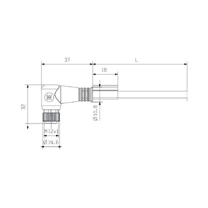 2812540060 - 0.6m M12 4-Pole PUR Sensor/Actuator Line