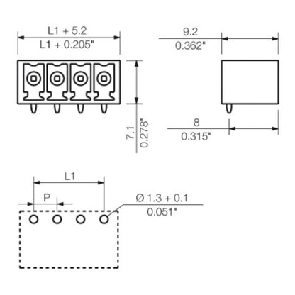 1036940000 - 12-Pole 3.81mm Male PCB Connector with Closed Side Design  (Pack of 50)