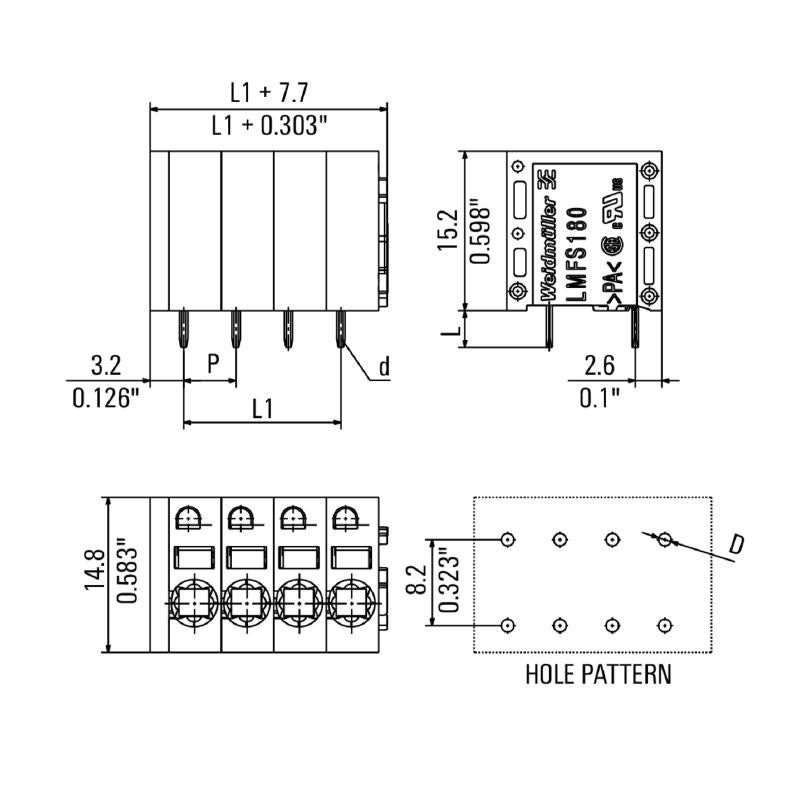 1425710000 - 5mm Black PCB Terminal, 17 Poles, 180° Orientation  (Pack of 15)