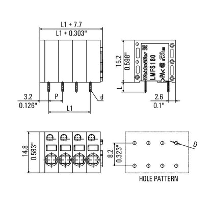 1425710000 - 5mm Black PCB Terminal, 17 Poles, 180° Orientation  (Pack of 15)