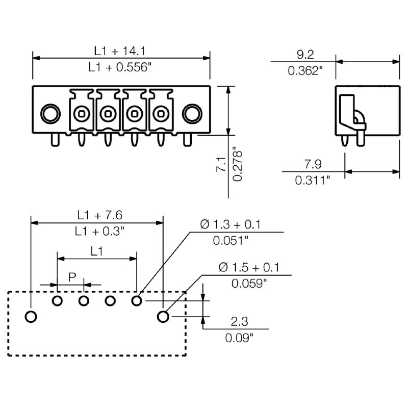 1863690000 - 3.81mm THT Male Header Connector with 4 Poles in Black Box  (Pack of 50)