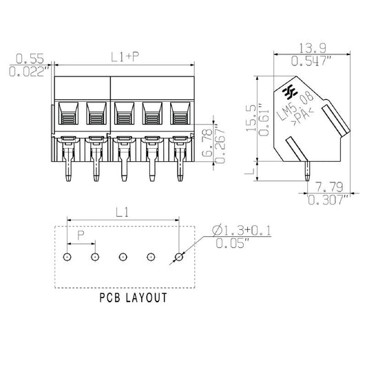 9994730000 - 5.08mm PCB Terminal, 22 Poles, 135° Angle, Orange  (Pack of 50)