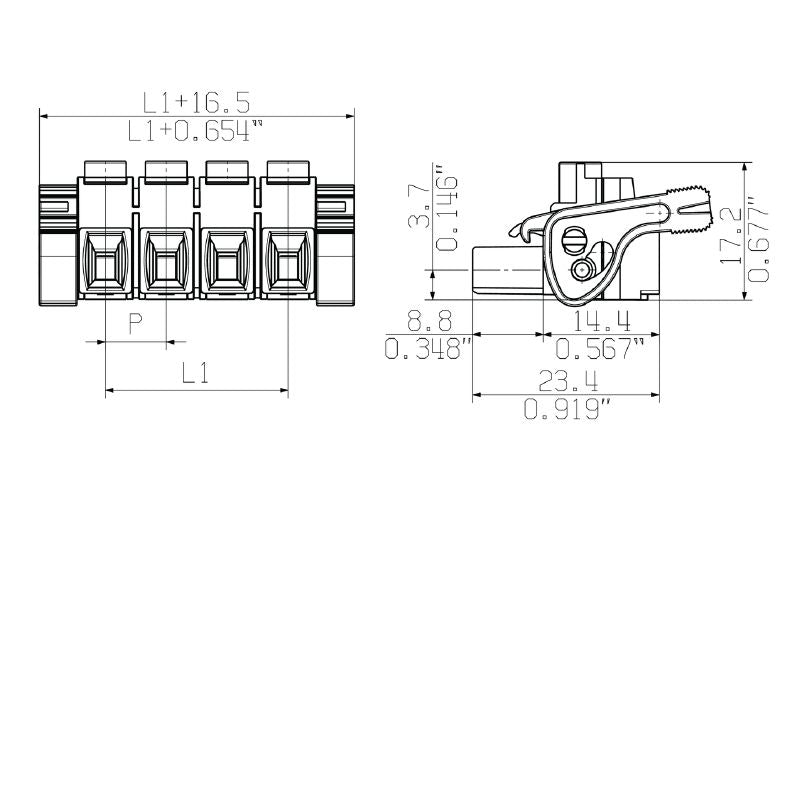1093450000 - 7.62mm Female PCB Connector with 180° Clamping Yoke  (Pack of 35)