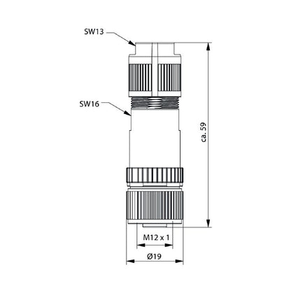 2681620000 - M12 Female Connector, 4-8mm Cable, IP67, RoHS Compliant