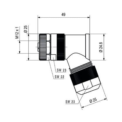2812420000 - M12 K-Coded Field Attachable Connector, 8-13mm, IP67
